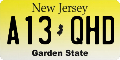 NJ license plate A13QHD