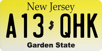 NJ license plate A13QHK