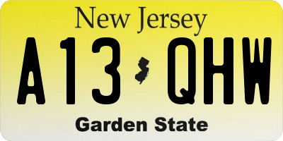 NJ license plate A13QHW