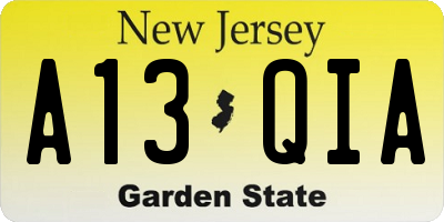 NJ license plate A13QIA
