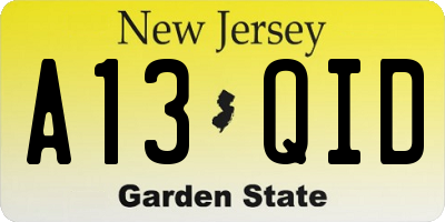 NJ license plate A13QID