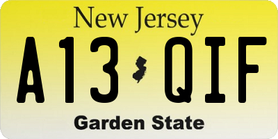 NJ license plate A13QIF