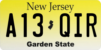 NJ license plate A13QIR