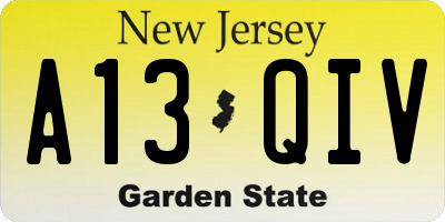 NJ license plate A13QIV