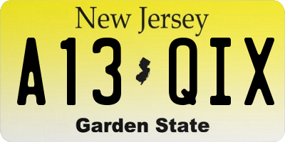 NJ license plate A13QIX
