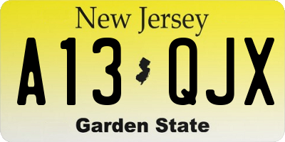 NJ license plate A13QJX