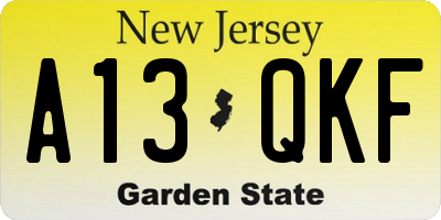 NJ license plate A13QKF