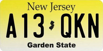 NJ license plate A13QKN
