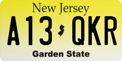 NJ license plate A13QKR