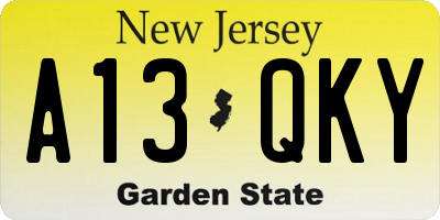 NJ license plate A13QKY