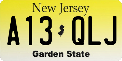 NJ license plate A13QLJ