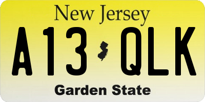 NJ license plate A13QLK