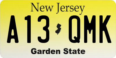 NJ license plate A13QMK