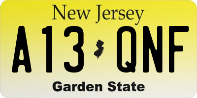 NJ license plate A13QNF
