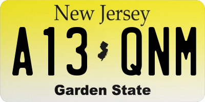 NJ license plate A13QNM