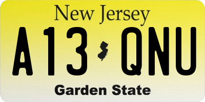 NJ license plate A13QNU