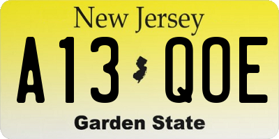 NJ license plate A13QOE