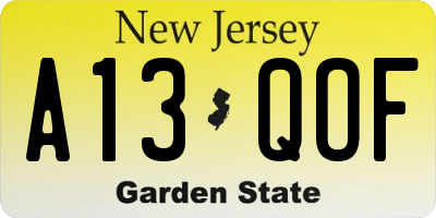 NJ license plate A13QOF