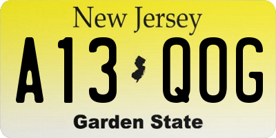 NJ license plate A13QOG