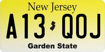NJ license plate A13QOJ