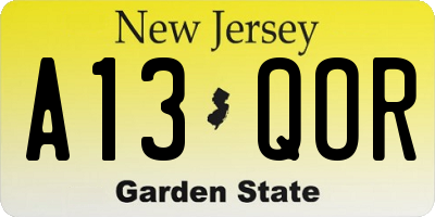 NJ license plate A13QOR