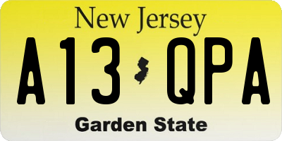 NJ license plate A13QPA