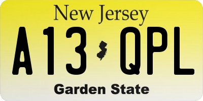 NJ license plate A13QPL