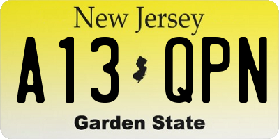 NJ license plate A13QPN