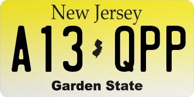 NJ license plate A13QPP