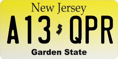 NJ license plate A13QPR