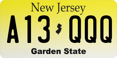 NJ license plate A13QQQ