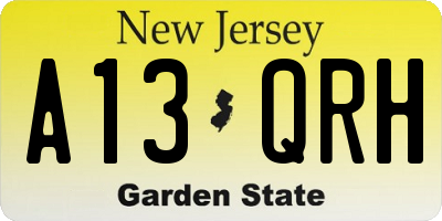 NJ license plate A13QRH