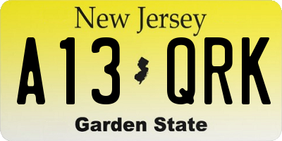 NJ license plate A13QRK