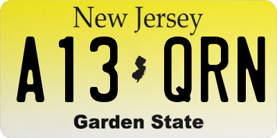NJ license plate A13QRN