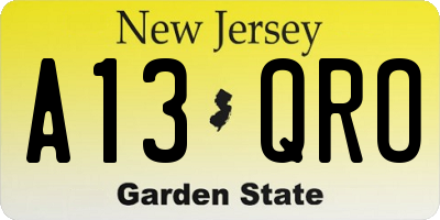 NJ license plate A13QRO