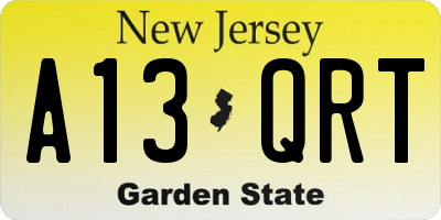 NJ license plate A13QRT