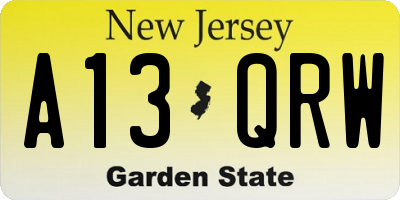 NJ license plate A13QRW