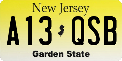 NJ license plate A13QSB