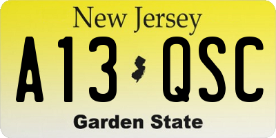 NJ license plate A13QSC