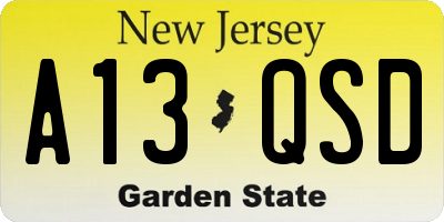 NJ license plate A13QSD