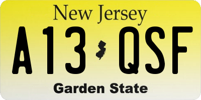 NJ license plate A13QSF