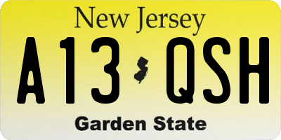 NJ license plate A13QSH