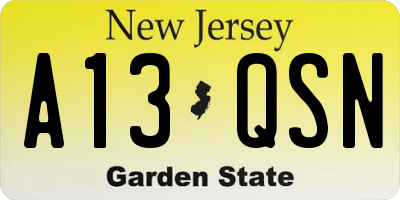 NJ license plate A13QSN