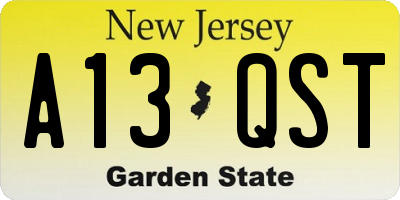 NJ license plate A13QST