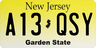 NJ license plate A13QSY