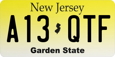NJ license plate A13QTF