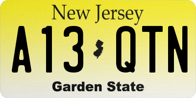 NJ license plate A13QTN