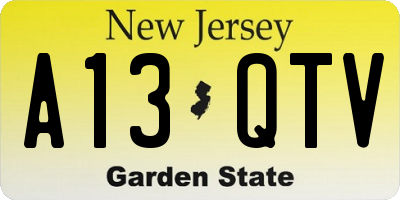 NJ license plate A13QTV