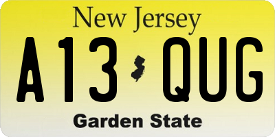 NJ license plate A13QUG