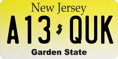 NJ license plate A13QUK